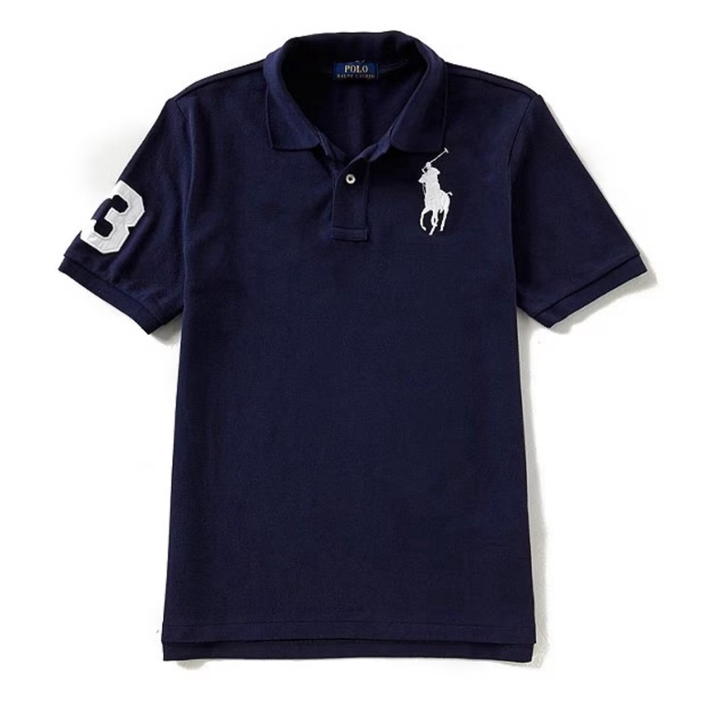 Bundle: 2 Ralph Lauren Boys Sz 7 Polos; White, Navy Big Pony